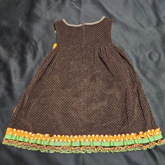 Brown Polka Dot Bonnie Jean Girls Dress Size 4T With Colorful Turkey Bow Design - Picture 10 of 11